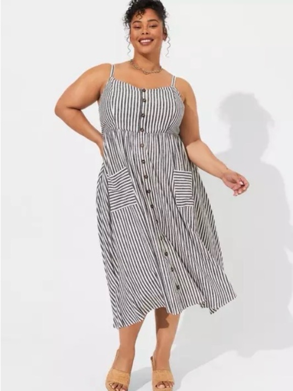 NWT Torrid Midi Linen Pocket Button Front Sundress